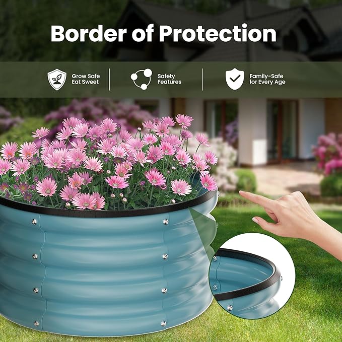 ZXZYHFTY Round Galvanized Raised Garden Bed kit Blue Outdoor Garden Raised Planter Box Round Large Metal Raised Garden Beds for Vegetable 2 * 2 * 1ft 1 Pack