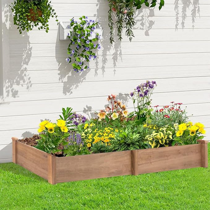 Raised Garden BedOutdoor Wood Planter BoxHigh-end Natural fir Wood boltless assemblyfor Vegetables Flowers Herbs and Succulentsw/Non-Woven Pad93 x 23 x 10in