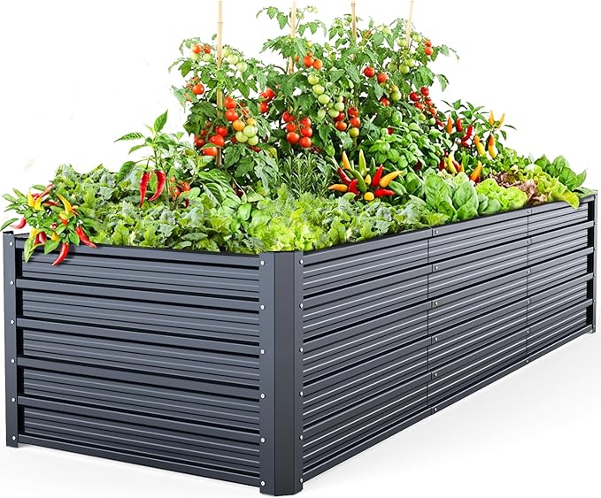 Ohuhu 8x3x1.9FT Metal Raised Garden Bed Outdoor Reinforced Galvanized Steel Rustproof Planter Box 100% Non-Toxic 341 Gal Large Capacity Heavy Duty Raised Beds for Growing Vegetables Flowers Herbs