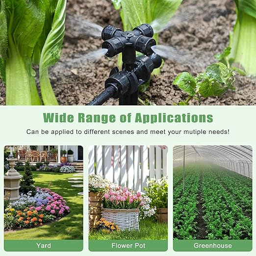 50FT Drip Irrigation System Kit Automatic Garden Watering System with 1/4 Drip Tubing &amp Quick Connect Fittings Adjustable Mist and Linear Columnar Modes for Greenhouse Raised Garden Beds Lawn