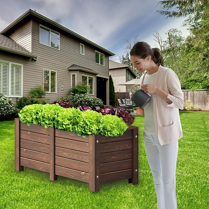 Wood Garden Bed Planter Garden Boxes Outdoor Planter Box Wood Container Gardening Planter Raised Beds for Growing Flowers/Vegetables/Fruits in Backyard (31.49inx 19.68inx 19.68in)