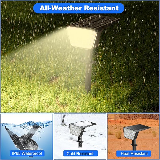 Solar Spot Lights Outdoor IP65 Waterproof 44 LED Landscape Spotlights Solar Powered Spotlight with Auto On/Off and 3 Lighting Modes for Outside Garden Decor 4 Pack (Cool White)