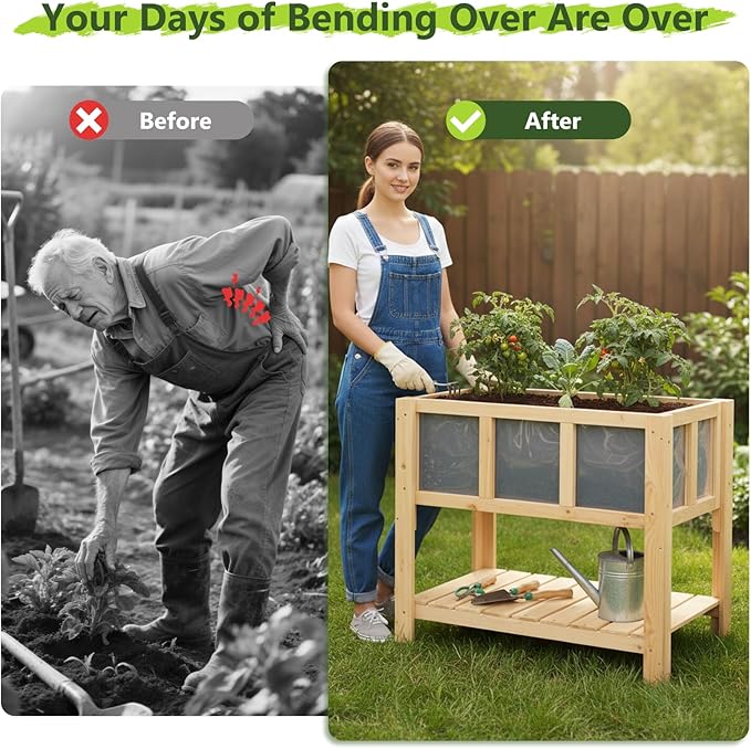 Raised Garden Bed with Legs Large-Capacity Wood Outdoor Elevated Reinforced Planter w/Bed Liner Durable Deep Raised Garden Bed for Gardening/Backyard/Patio/Balconyfor Herbs Flowers Vegetables