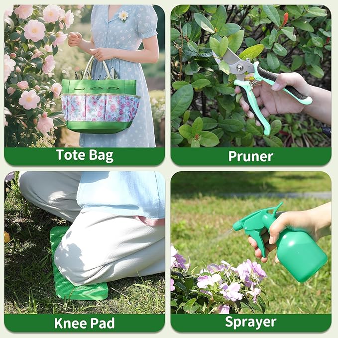 Garden Tool Set10 Piece Garden KitHeavy Duty Stainless Steel Gardening Hand Tools with Durable Storage ToteRust-Proof Garden ToolsGardening Gifts for Women Men Pink Floral Pattern Design