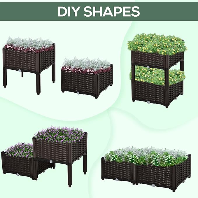 Outsunny 2 Piece Raised Garden Bed with Legs Planter Box Raised Bed to Grow Flowers Herbs &amp Vegetables Brown
