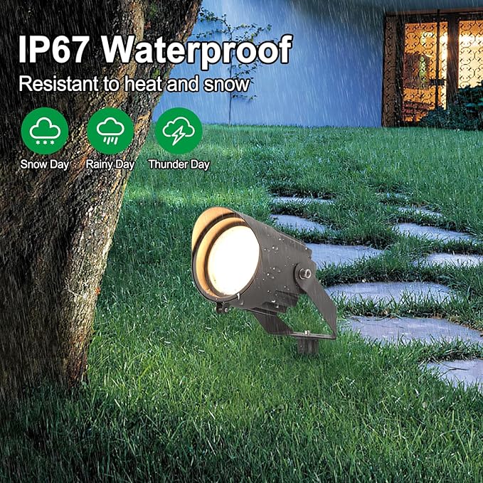 Led Landscape Outdoor Spot Light with Anti-glare Cap - Heavy Duty Waterproof IP67 120V Accent Light 270⁰ Adjustable Mount 3000K Thickened Aluminum Spotlight for Bldg Yard Garden Tree (24 Watts)