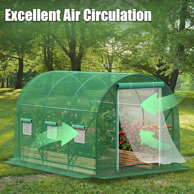 10×7×7 FT Greenhouses for Outdoors Heavy Duty Large Walk in Green Houses for Outside with 6 Ventilated Mesh Windows &amp Roll-up Door &amp Reinforced Frame