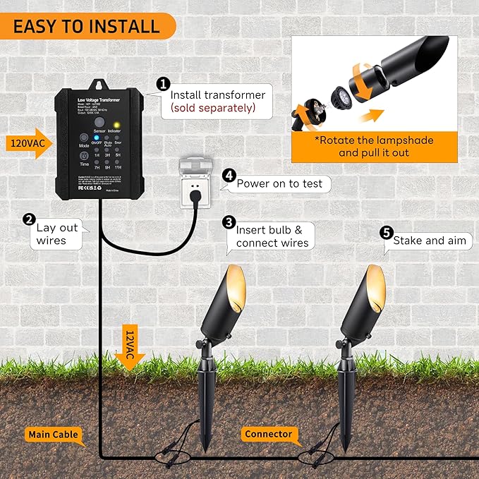 Gardenreet 12V Landscape Spotlight Bundle - 4 Pack Brass Spotlight 65FT 16/2 Cable Outdoor Waterproof LED Fixture for Garden Wall Tree with 5W 2700K Warm White MR16 Bulb