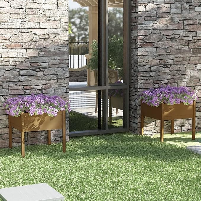 Raised Bed Wood Raised Beds for Garden Wooden Raised Bed Planter Raised Bed Wood Honey Brown Herb Bed Wood Flower Box Flower Box Flower Pot Garden Planter 70 x 70 x 70 cm Pack of 2
