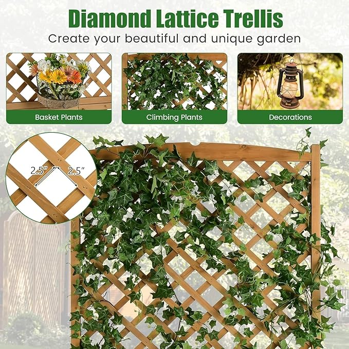 LDAILY Raised Garden Bed with Trellis 71 Wood Flower Beds High Trellis for Climbing Plants Outdoor Planter Box for Flowers/Vegetables/Fruits/Vines in Yard Patio Balcony