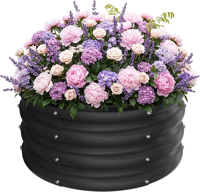 ZXZYHFTY Round Galvanized Raised Garden Bed kitBlack Outdoor Garden Raised Planter Box Round Large Metal Raised Garden Beds for Vegetable 2 * 2 * 1ft 1 Pack