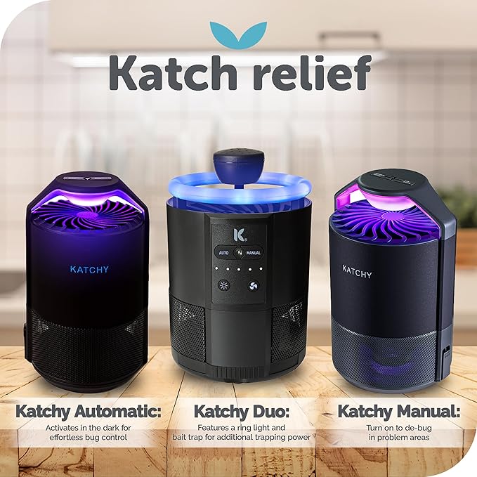 Katchy Indoor Fly Trap– Catcher &amp Killer for Mosquito Fruit Fly Gnat &amp Small Moth – Non-Zapper Trap with Fan Suction &amp Blue UV Light – Ideal for Indoor Spaces Kitchen &amp Plants (Orig