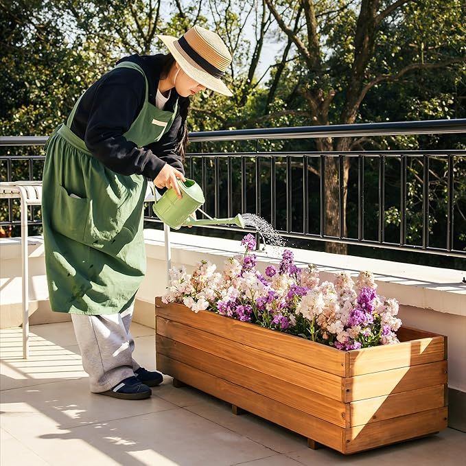 Wooden Planter Box 47.24 x 15.75 x 12.6 – Fir Wood Raised Garden Bed for Vegetables Herbs &amp Flowers Includes Fabric Planter Liner 4 Drainage Holes Water-Based Finish