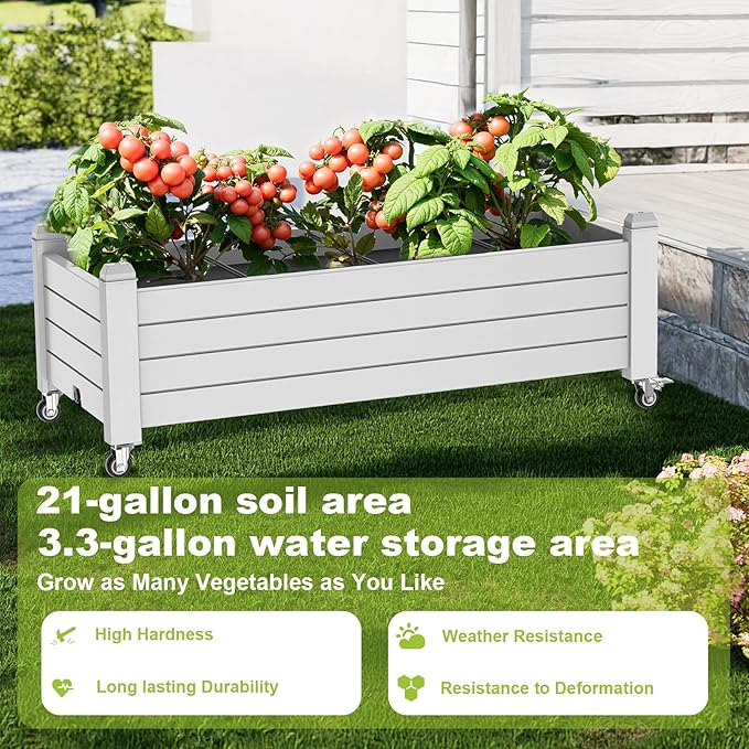 Raised Garden Bed with Wheels Drainage Holes Deformation-Resistant Easy to Assemble Waterproof Planter Boxes Outdoor Backyard Balcony