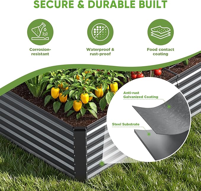Galvanized Raised Garden Bed Outdoor 8x4x2ft Large Raised Bed for Gardening Metal Planter Box for Vegetables Fruits Flowers and Herb Easy Assembly Food Grade Materials Dark Gray