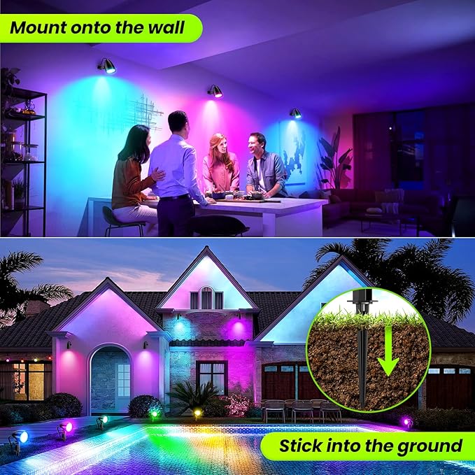 ZZXX 20W RGB Outdoor Spotlight Halloween 120V Color Changing Landscape Lights Waterproof LED Multicoloured Spotlights Dimmable Timer Memory Function with US 3-Plug in (2 Pack)
