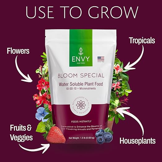 ENVY Bloom Special Plant Fertilizer for Flowering Plants 30 Pound - Makes 3000 Gallons for Indoor and Outdoor Plants Pet Safe Water Soluble Made in USA