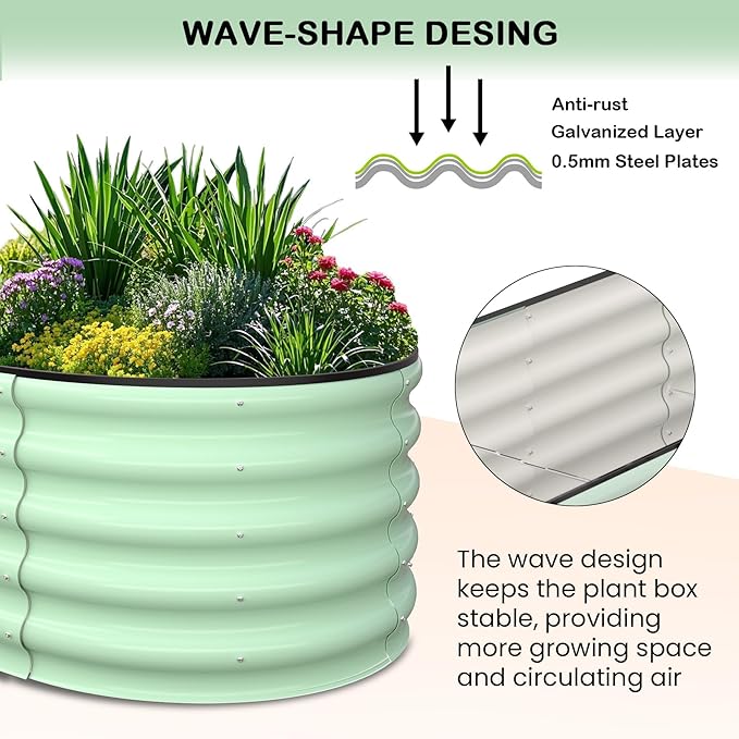 2 Pcs Oval Raised Garden Bed 6 * 3 * 1FT Galvanized Metal Planter Boxes with Open Base for Gardening Raised Bed Planter for Vegetables Flowers Olive Green