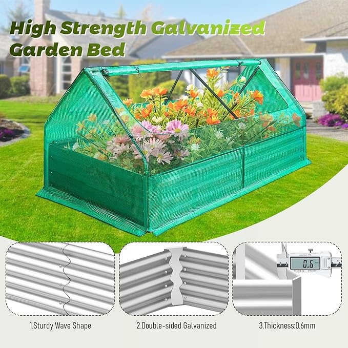 Outdoor Greenhouse + Raised Garden Bed with Cover – Ideal for Small Yards/Patios to Grow Veggies/Herbs Includes Garden Netting for Raised Beds to Protect Plants from Pests