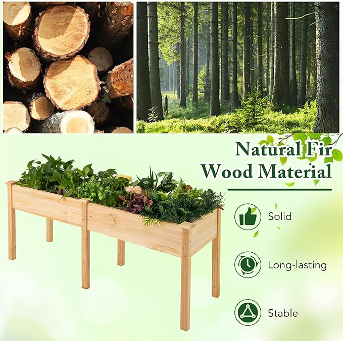 Giantex Raised Garden Bed with Legs 73x23x30 Elevated Wood Planter Box w/Divider Panel Drainage Holes Ideal for Flower Herb Vegetable Raised Garden Beds Outdoor for Gardening Backyard Patio
