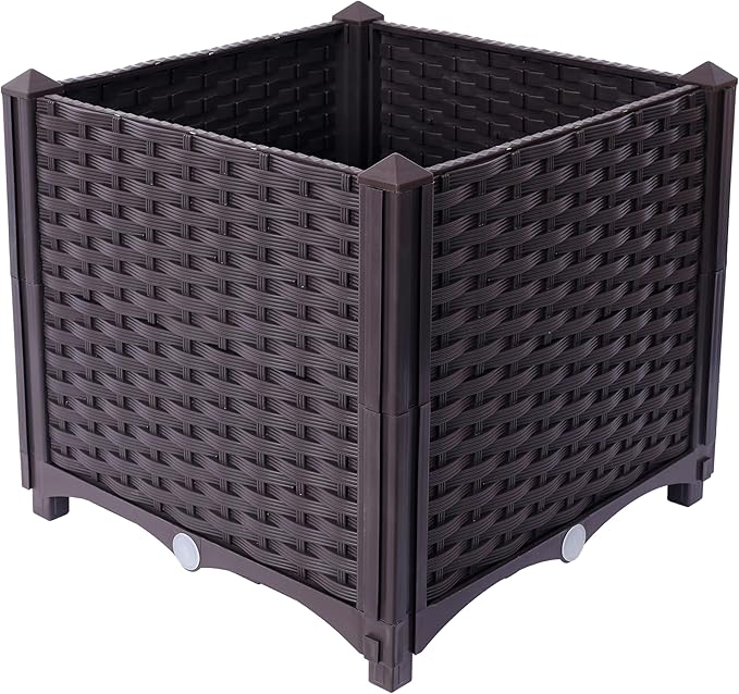 Deep Raised Garden Bed Plastic Planter Boxes for Vegetables Flowers Herbs and SucculentsSelf Watering Planter Box Raised Bed to Grow Flowers Herbs Vegetables 15.7 L X 15.7 D X 14.7 H
