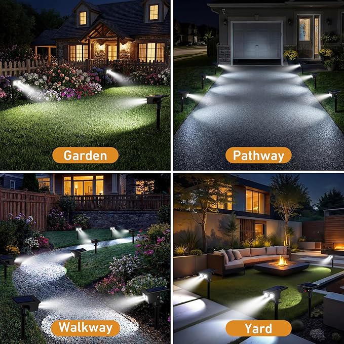 btfarm Solar Spot Lights Outdoor Waterproof 8 Pack/3 Modes Motion Sensor Lights Solar Powered Spotlights 2-in-1 Auto On/Off for Outside Pathway Yard Garden Landscape Lighting Cool White