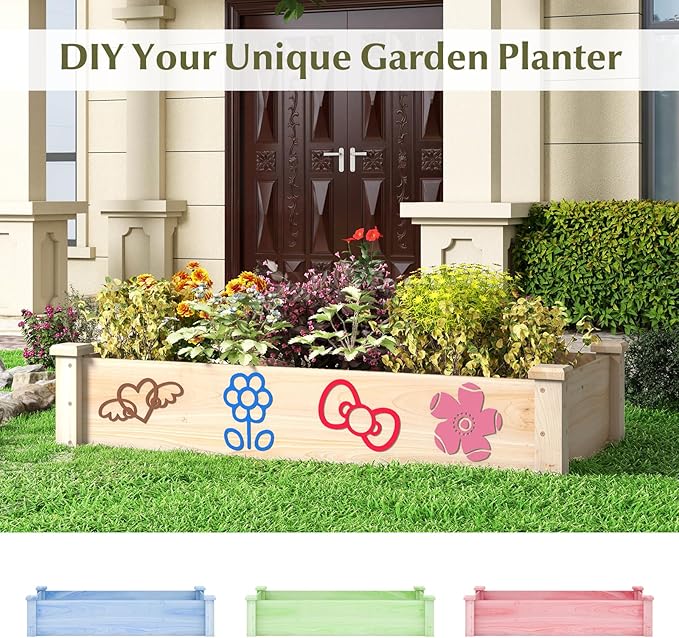 Giantex Wooden Raised Garden Bed Rectangular Planter Box for Vegetables Fruits Flowers Herbs 48 Lx24 Wx10 H Outdoor Elevated Planting Bed for Garden Backyard Lawn Patio