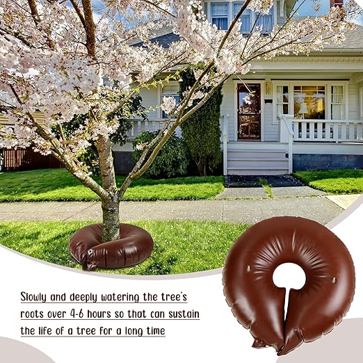 Nuogo 10 Pcs Tree Watering Bag 15 Gallon Slow Release Watering Ring PVC Planting Water Bag for Trees and Shrub Automatic Tree Watering System Drip Irrigation Ring Brown 35.4 x 35.4 Inch