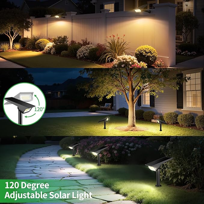 Solar Light Outdoor Waterproof IP65 56 LED 3 Color Modes Solar Spot Lights Outdoor Solar Powered Garden Lights for Outside Landscape Pathway Yard House Patio Garage Driveway Tree 2Pack