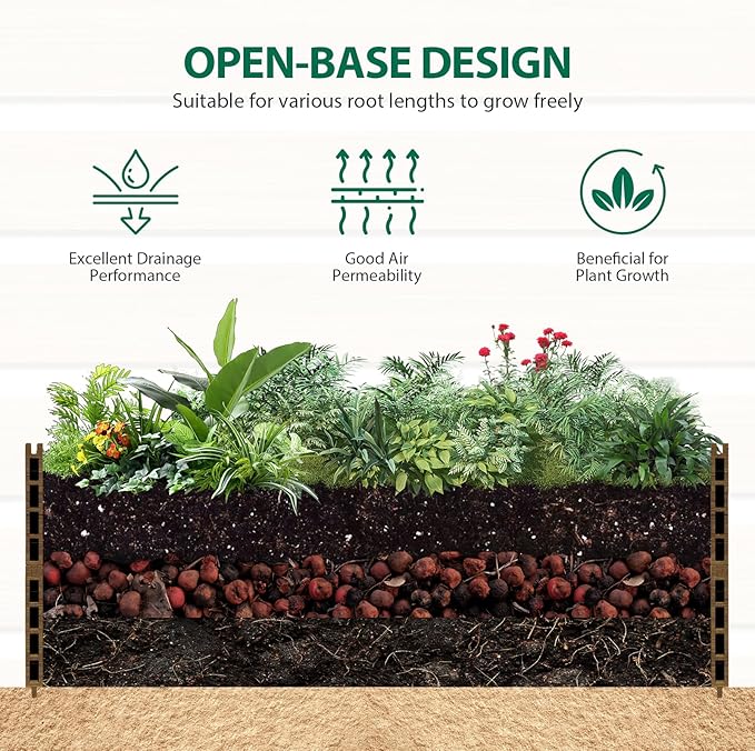 Elevated Wooden Raised Garden Planter - 3-Tier Outdoor Flower &amp Vegetable Box for Patio Backyard or Garden - Durable Weather-Resistant Design - 47.2 x 21.7 x 18.1 (Brown)