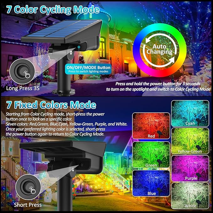 T-SUNUS 6 Pack Solar Color Landscape Spotlights IP65 Waterproof Solar Powered Spot Light Wall Lights 2-in-1 Outdoor Landscaping Light for Yard Garden Driveway Porch Walkway Pool Patio
