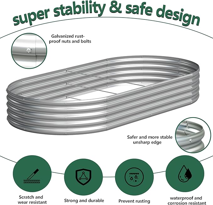 2PCS 8x4x1FT Galvanized Raised Garden Bed KitVegetable Boxes-Oval Metal Flower BoxLarge Planter Raised Beds Outdoor Garden for PlantingFruitHerb-Silver