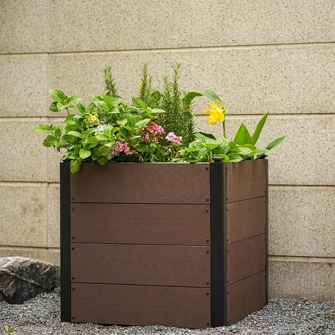 Raised Garden Bed with Wheels 25 Large Enclosed Garden Bed for Patio Outdoor Planter Box for Deck Composite Raised Planter for Vegetables Wood Look