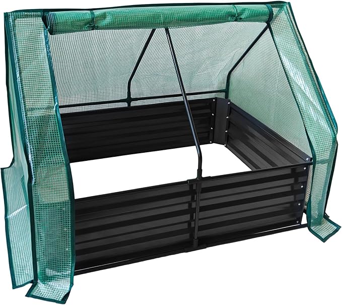 Relaxdays Raised Bed with Greenhouse for Flowers Plants and Vegetables H x W x D: 92 x 125 x 95 cm Garden Plant Bed Black