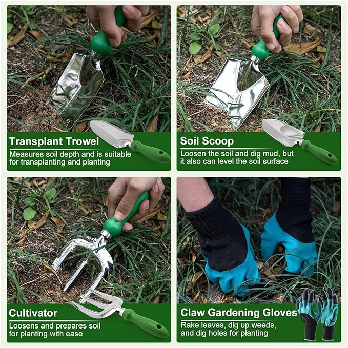 Gardening Tools Set Including Garden Shear Claw Gloves Cultivator Transplant Trowel Soil Scoop Outdoor Planting