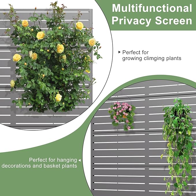 Casaphoria Metal Raised Garden Bed with Trellis and Wheels 47x47x16 Planter Box for Climbing Plants Vegetables &amp Vines Features Drainage Holes and Privacy Screen (Grey-Louvered)