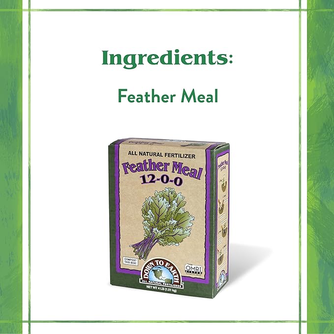 Down To Earth All Natural Fertilizers Organic Feather Meal - Slow Release Nitrogen Plant Food for Green Growth 12-0-0 4 lb