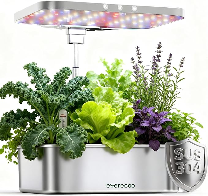 Stainless Steel Hydroponics Growing System Kits Controlled Smart Indoor Garden with LED Grow Light Full Spectrum 15 Pods Plant Germination Kit with Quiet Pumpfor Vegetables HerbsGardening Gifts