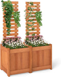 HAPPYGRILL Raised Garden Bed with Trellis Outdoor Elevated Planter Box w/Trellis Open-Ended for Climbing Plant Vine Flower Vegetable Freestanding Privacy Planters for Patio Yard 16x16x48 (2)