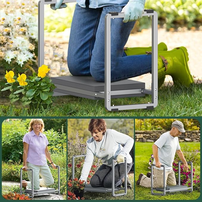 FLINTER Garden Kneeler and Seat 10.2 Wider Heavy Duty Thick Gardening Bench for Kneeling and Seat - Multifunctional Kneeler Bench Gardening Gifts for Women Seniors Grandparents Gray