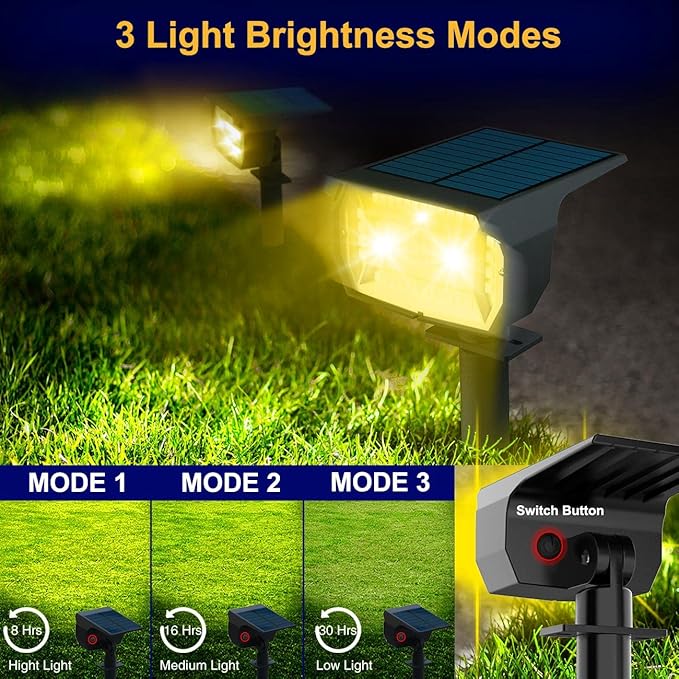 LOTMOS Solar Spot Lights Outdoor Waterproof IP67 10 Pack Landscape Spotlights with 72 LEDs3 Modes/ 2-in-1/Auto On/Off Solar Powered Flood Lights for Outside Garden Lawn Patio Driveway (Warm White)