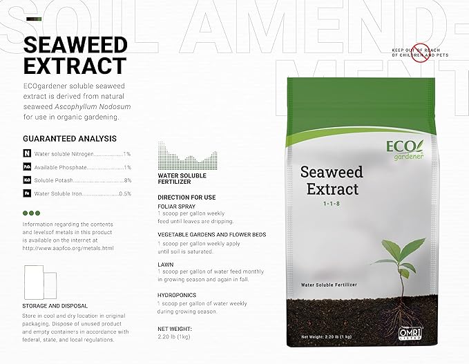 ECOgardener Seaweed Extract Soil Amendment Water-Soluble Powdered Organic Soil Conditioner