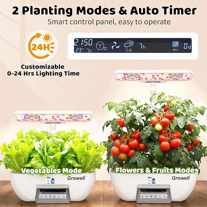 Hydroponics Growing System Kit 17 Pods Indoor Herb Garden with 2 Fans Circulation Grow Light Smart Water Cycle Auto Timer 10L Water Tank Perfect Indoor Gardening System Gifts (White)