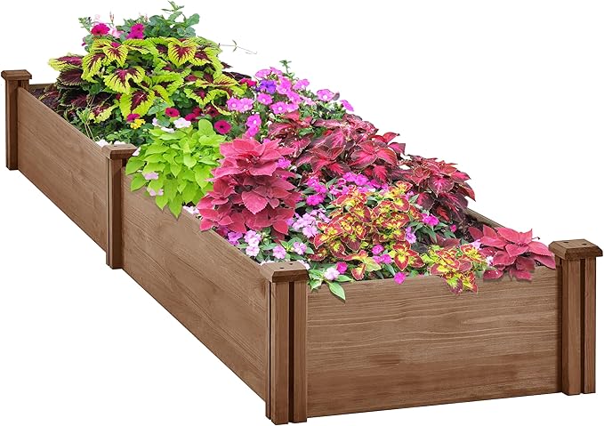 Topeakmart 95 x 25 x 11inches Wooden Elevated Raised Garden Bed 8x2ft Raised Kit Divisible - Garden Planter Boxes for Vegetables Outdoor Outside Brown