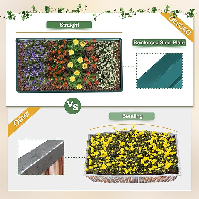 Devoko Galvanized Raised Garden Beds Large Metal Planter Raised Beds with Middle Support Bar for Flower Vegetables Herb 8×4×1 FT