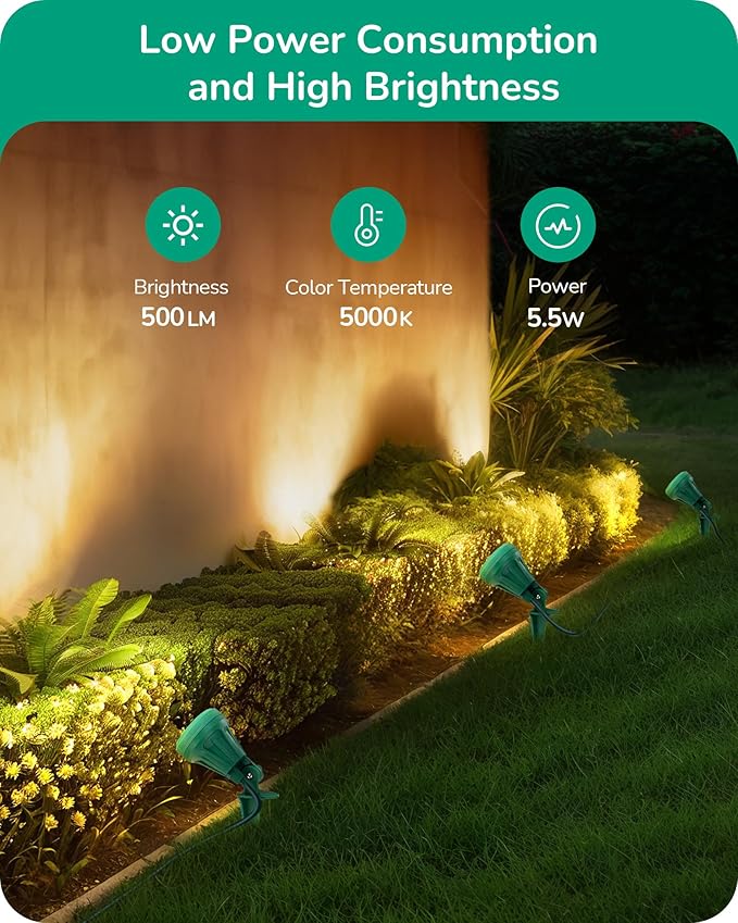 EDISHINE 120V Outdoor LED Spotlights 5.5W Plug in Spotlight with 3 Lenses (Red Green Yellow) &amp 180° Rotatable Lamphead 5000K Waterproof Landscape Lights for Flag Garden 4 Pack