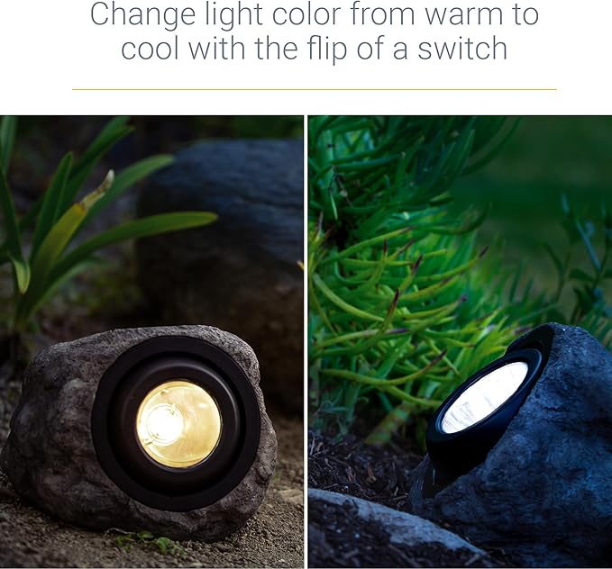 Koda 4-Pack Solar LED Rock Spotlights Adjustable and Weather-Resistant Dual Color Temperature Natural Blend with Outdoor Landscape Safety Night Lighting