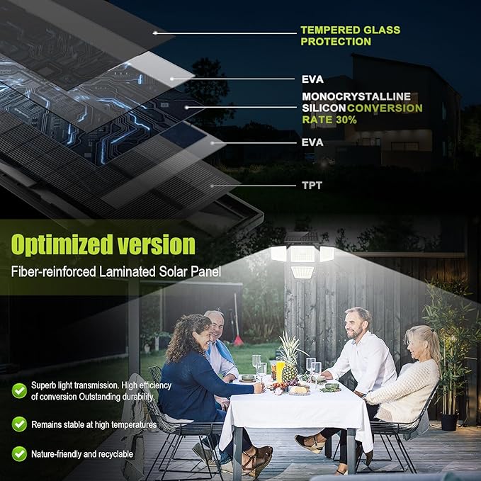 3000LM Solar Lights Outdoor with Motion Sensor4 Head 270° Wide Angle Street Area LightsIP65 Waterproof Security Lighting with 3 Modes(Remote2 Pcs)