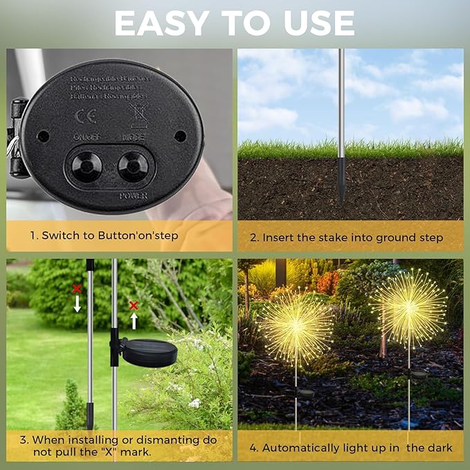 Banax Solar Garden Lights Outdoor Decor 4 Pack Christmas Lights 150 LED Solar Powered Stake Lights for Lawn Garden Pathway Yard &amp Holiday Decorations(Warm White)