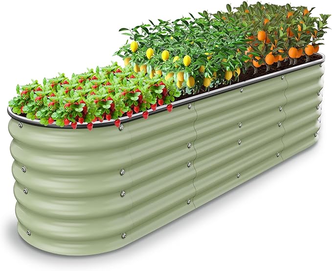 8 X 2 X 1.4 Ft Galvanized Raised Garden BedSturdy and Easy to Assemble Oval Raised Planter Beds Outdoor for Vegetables Gardening Flowers Fruits（Light Green）